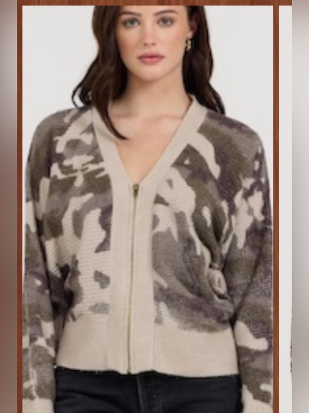 Vintage Havana Camo Zip Up Cardigan Sweater